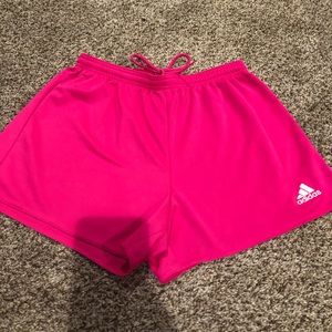 Neon pink adidas shorts